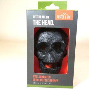 Foster & Rye Black Skull Cast Iron Wall Mounted Bottle Opener Halloween NEW